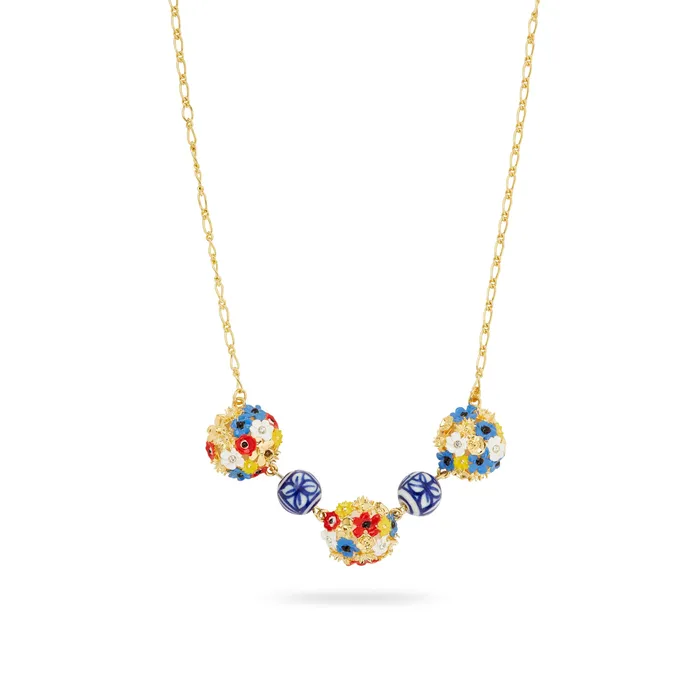 Necklaces Les Nereides Flower Bouquet and Ceramic Bead Necklace Les Nereides Necklaces Les Nereides Flower Bouquet and Ceramic Bead Necklace Les Nereides