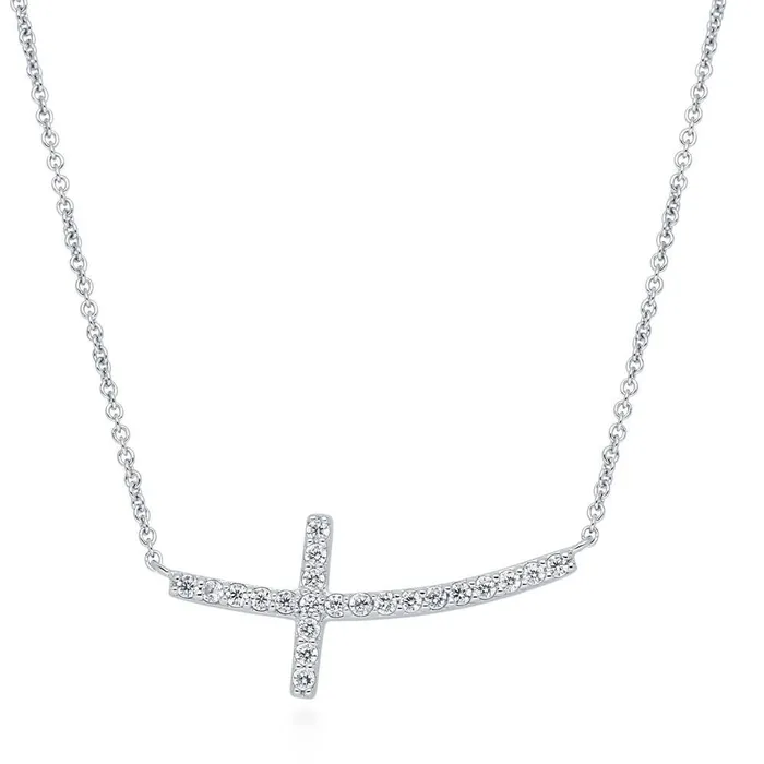 Necklaces Sideways Cross CZ Necklace in Sterling Silver BERRICLE