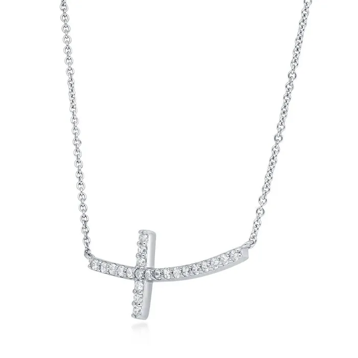 Necklaces Sideways Cross CZ Necklace in Sterling Silver BERRICLE