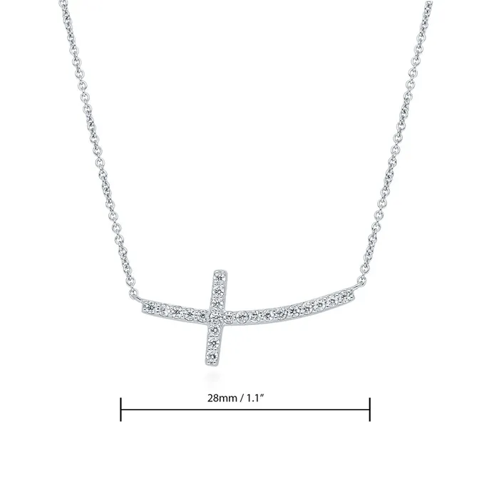 Necklaces Sideways Cross CZ Necklace in Sterling Silver BERRICLE