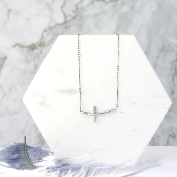 Necklaces Sideways Cross CZ Necklace in Sterling Silver BERRICLE