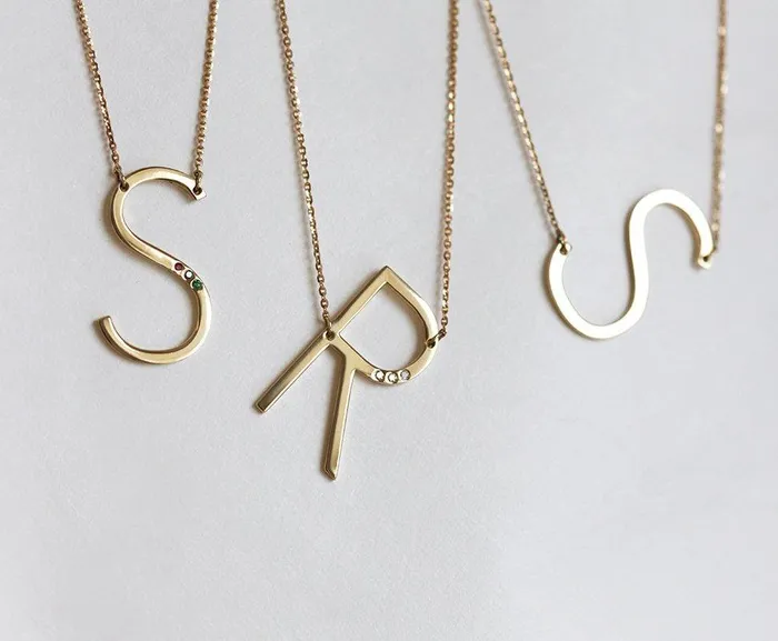 Necklaces Solid Gold Initial Necklace with Optional Birthstones capucinne