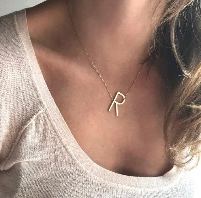 Necklaces Solid Gold Initial Necklace with Optional Birthstones capucinne