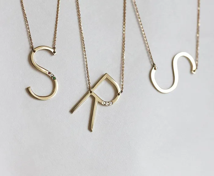 Necklaces Solid Gold Initial Necklace with Optional Birthstones capucinne