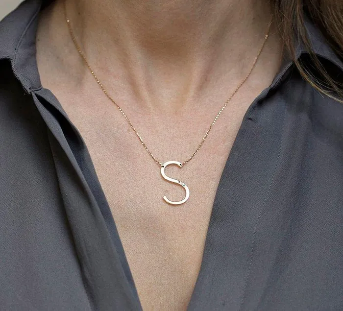 Necklaces Solid Gold Initial Necklace with Optional Birthstones capucinne