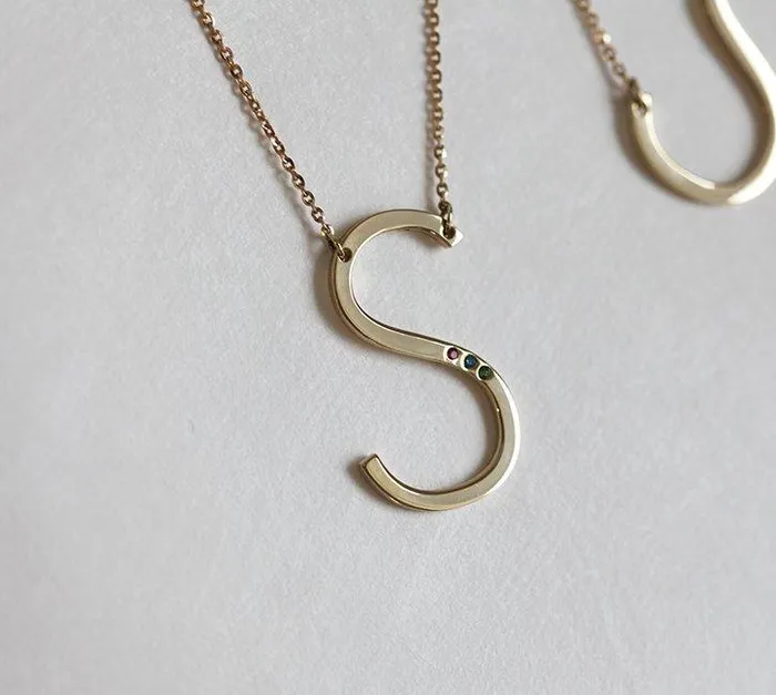 Necklaces Solid Gold Initial Necklace with Optional Birthstones capucinne