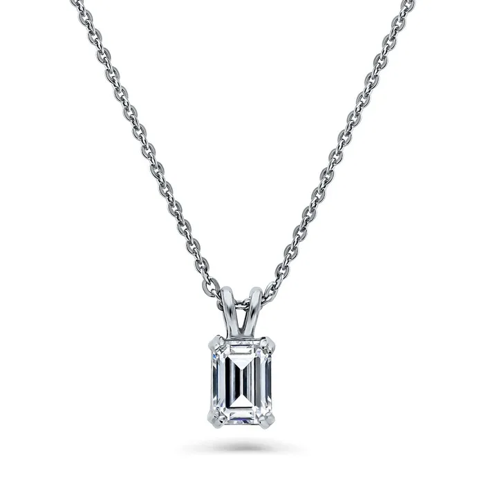 Necklaces Solitaire 1ct Emerald Cut CZ Necklace in Sterling Silver BERRICLE Necklaces Solitaire 1ct Emerald Cut CZ Necklace in Sterling Silver BERRICLE