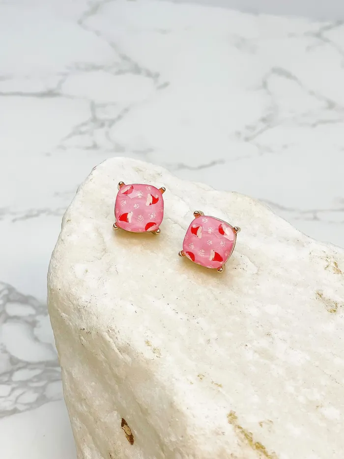 Pink Christmas Paw Print Printed Stud Earrings Prep Obsessed RNK Earrings
