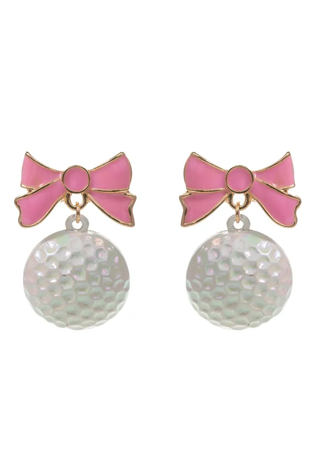 Pink Ribbon Golf Ball Dangle Earrings Prep Obsessed ESS Earrings