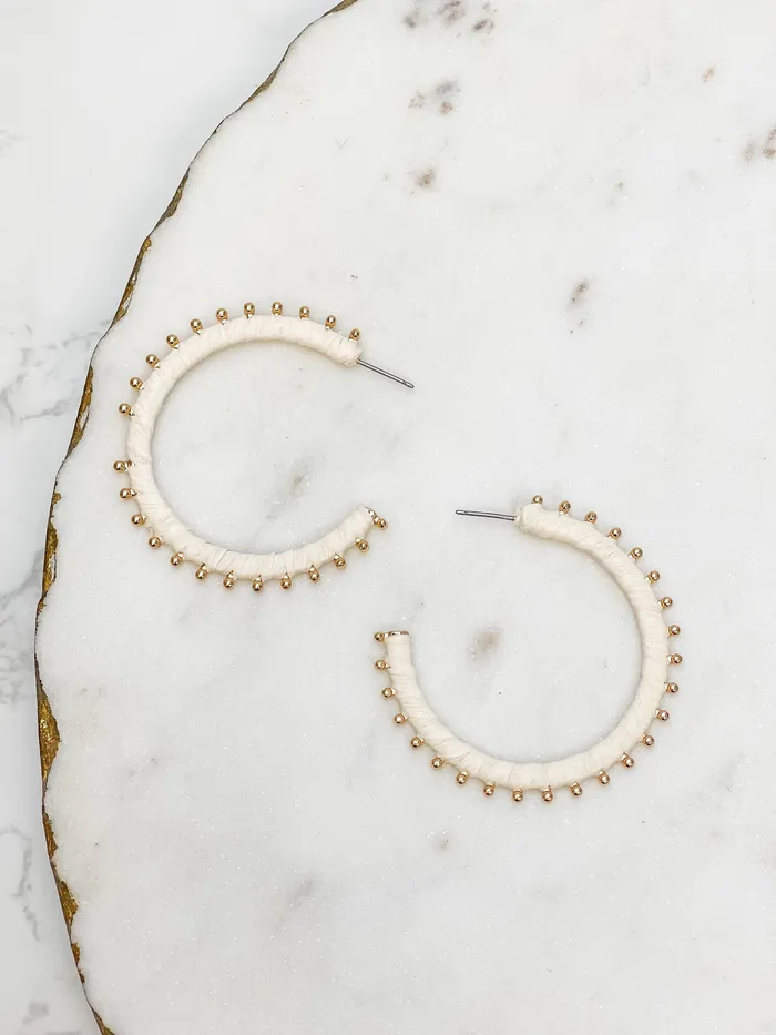 Prep Obsessed CT Earrings Gold Studded Hoop Earrings Ivory