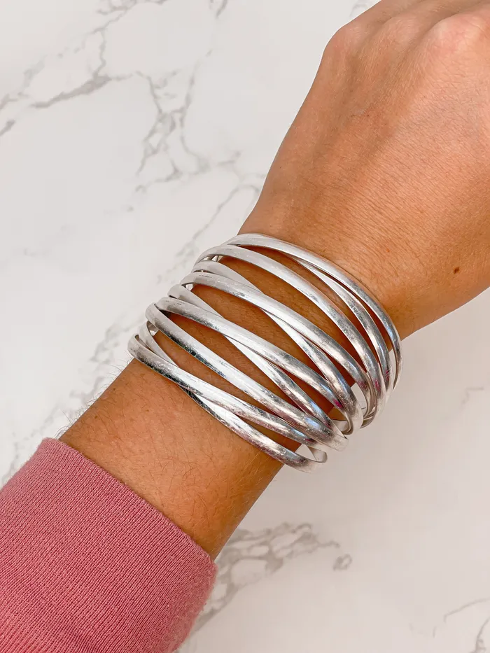 Prep Obsessed ESS Bracelets Matte Metal Bold Cuff Bracelet Silver