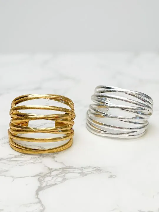 Prep Obsessed ESS Bracelets Matte Metal Bold Cuff Bracelet Silver