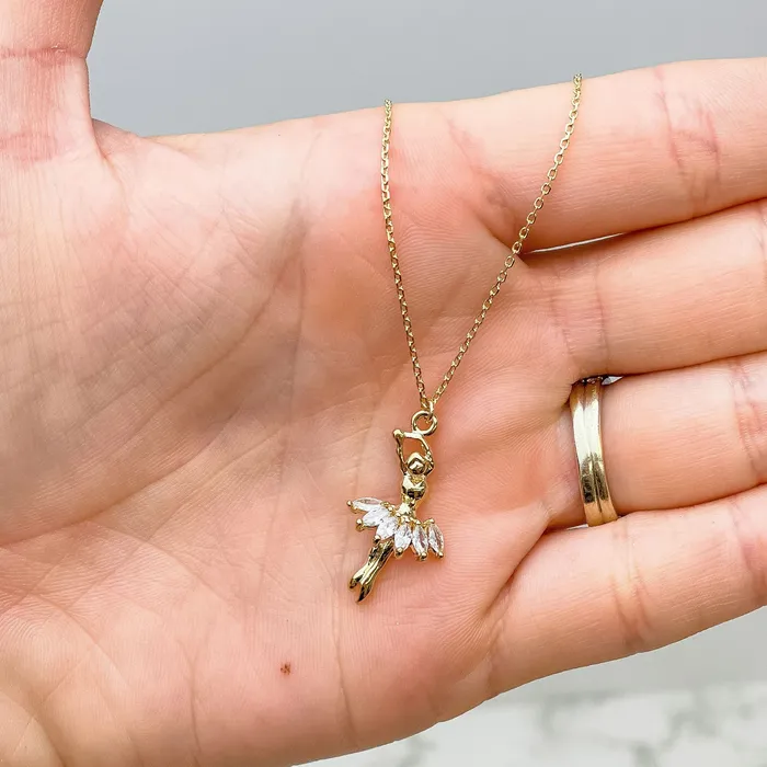 Prep Obsessed FC Necklaces Cubic Zirconia Ballerina Pendant Necklace Gold