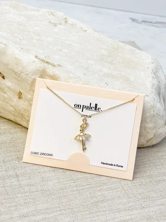 Prep Obsessed FC Necklaces Cubic Zirconia Ballerina Pendant Necklace Gold