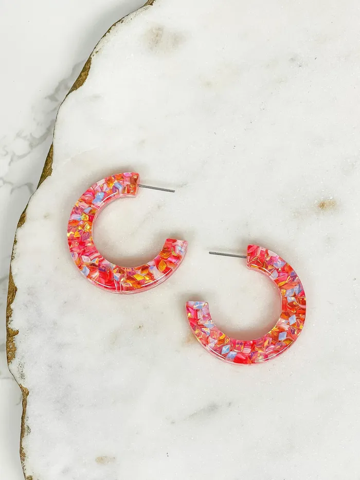Prep Obsessed JJ Earrings Colorful Clear Resin Hoop Earrings Pink