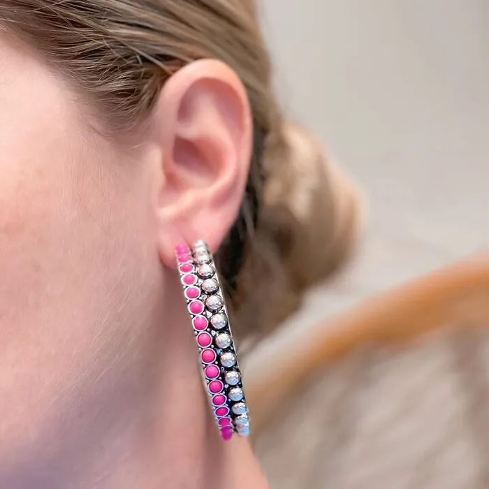 Prep Obsessed JM Western Studded Hoop Earrings Pink Earrings