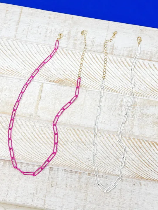 Prep Obsessed LM Necklaces Enamel Paperclip Chain Necklace White