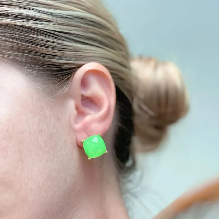 Prep Obsessed RNK Earrings Neon Glittery Glass Crystal Post Earrings Green