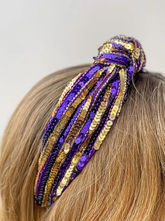 Prep Obsessed TL Necklaces Game Day Sequin Headbands Purple Gold