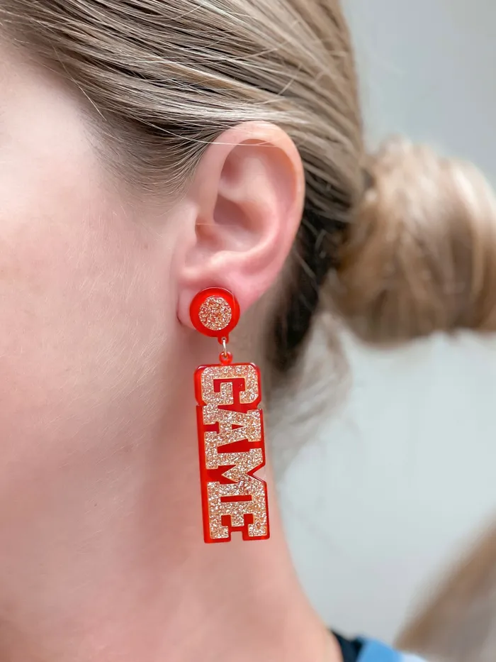 Prep Obsessed VP Game Day Statement Dangle Earrings Red Gold Earrings