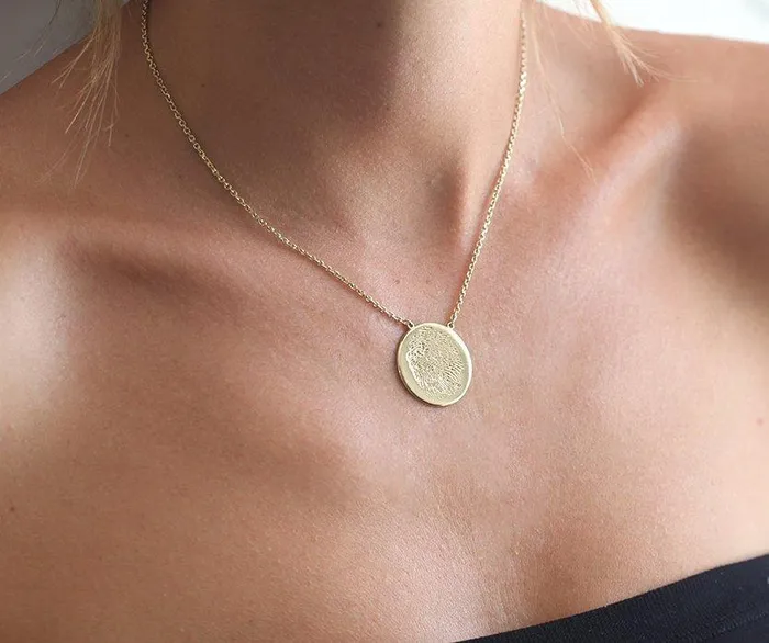 Real Fingerprint Memorial Keepsake Disc Pendant Necklace capucinne Necklaces