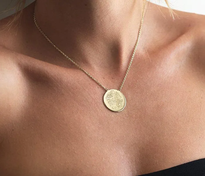 Real Fingerprint Memorial Keepsake Disc Pendant Necklace capucinne Necklaces