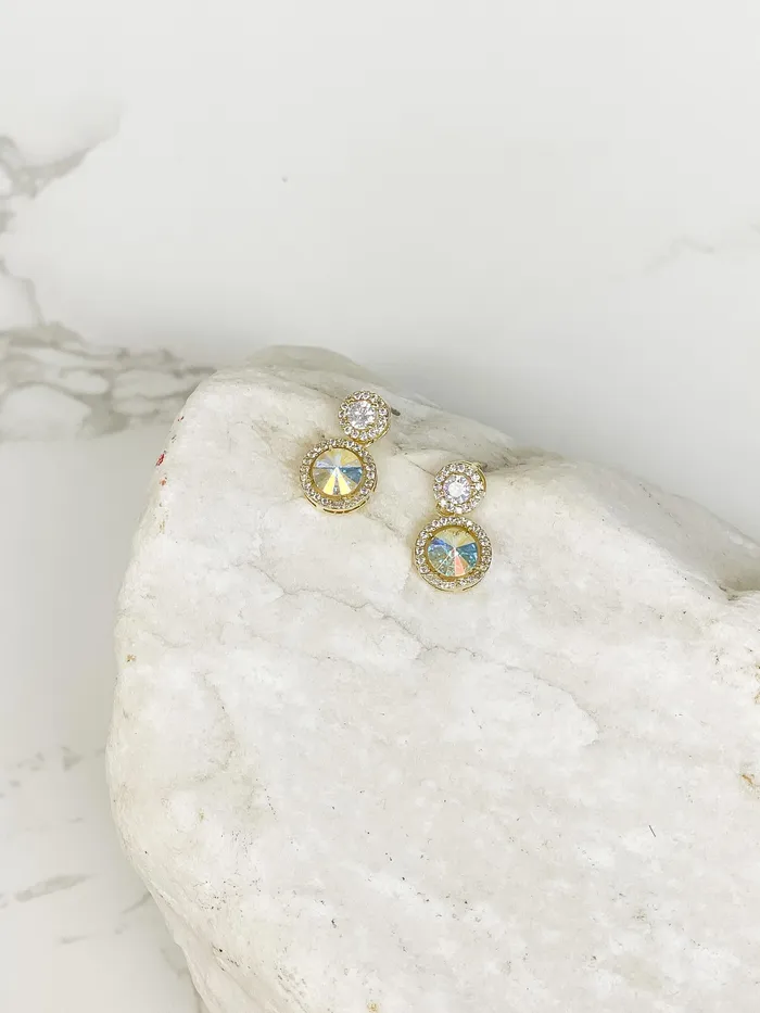 Round Crystal Drop Stud Earrings White Prep Obsessed ESUNG Earrings