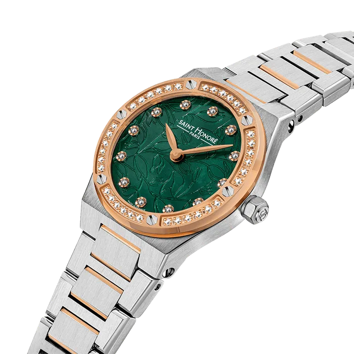 Saint Honore Earrings Saint Honore Haussman Womens Green Dial Silver Rose Gold Watch
