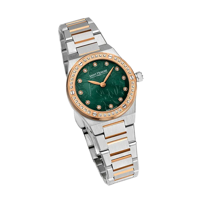 Saint Honore Earrings Saint Honore Haussman Womens Green Dial Silver Rose Gold Watch