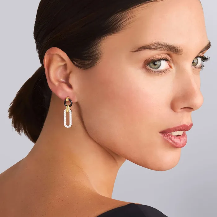 Signature Caviar 18K Gold and Black Ceramic Diamond Link Drop Earrings LAGOS Earrings Signature Caviar 18K Gold and Black Ceramic Diamond Link Drop Earrings LAGOS Earrings
