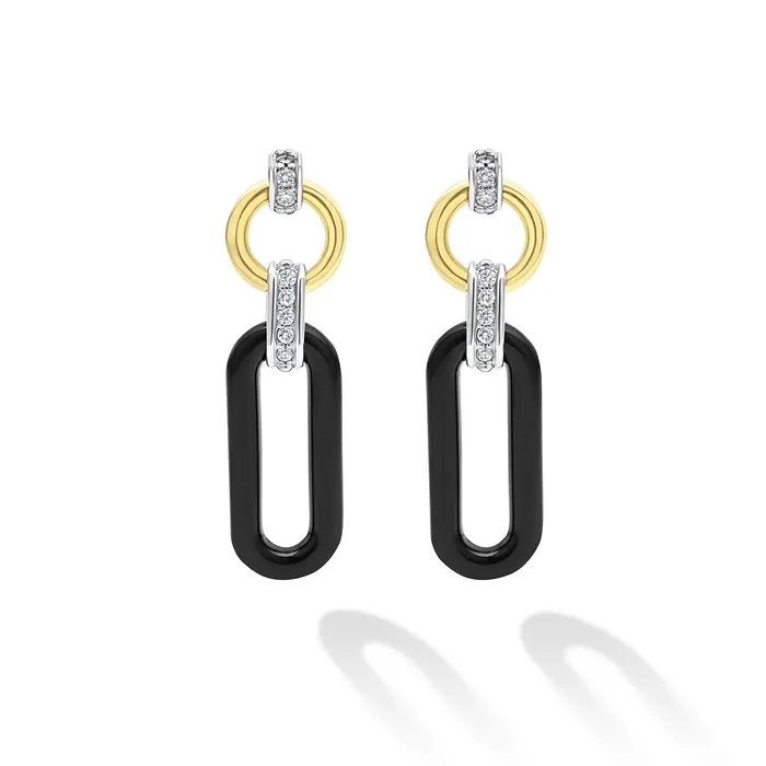 Signature Caviar 18K Gold and Black Ceramic Diamond Link Drop Earrings LAGOS Earrings Signature Caviar 18K Gold and Black Ceramic Diamond Link Drop Earrings LAGOS Earrings