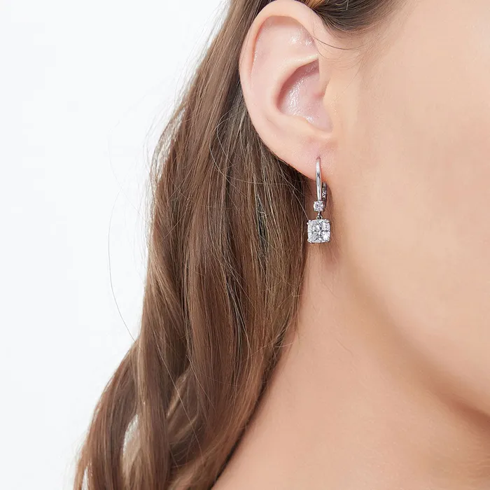 Solitaire 4ct Cushion CZ Leverback Earrings in Sterling Silver BERRICLE Earrings