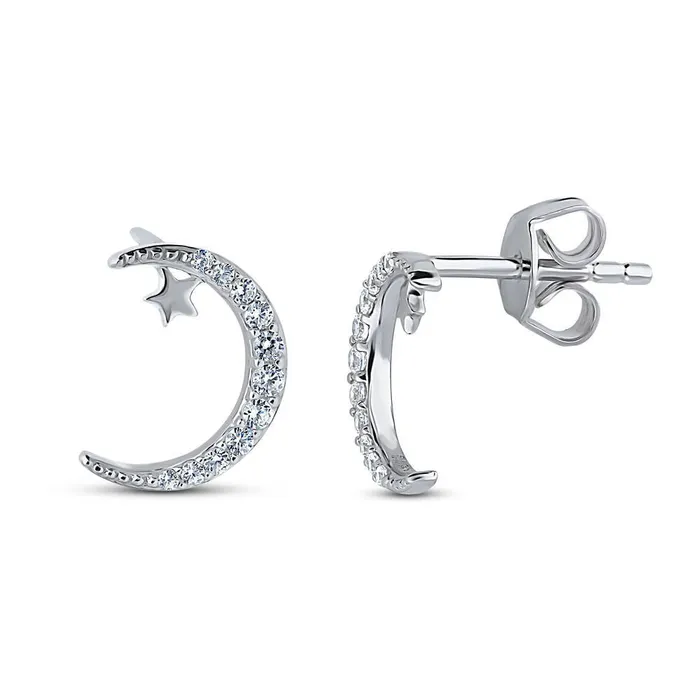 Star Moon CZ Stud Earrings in Sterling Silver BERRICLE Earrings