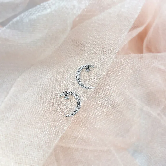 Star Moon CZ Stud Earrings in Sterling Silver BERRICLE Earrings