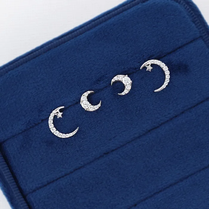 Star Moon CZ Stud Earrings in Sterling Silver BERRICLE Earrings