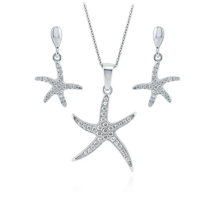 Starfish CZ Necklace and Earrings in Sterling Silver BERRICLE Necklaces