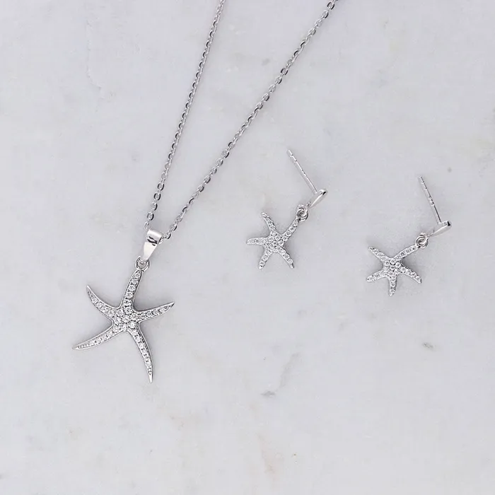 Starfish CZ Necklace and Earrings in Sterling Silver BERRICLE Necklaces