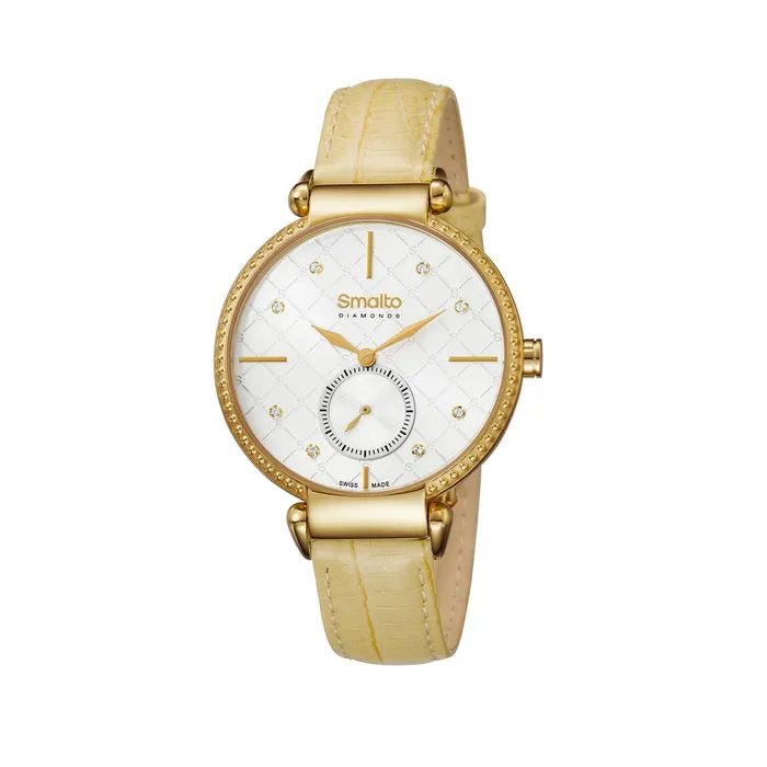 Watches Smalto Ladies Watch Ip Gold Case White Dial Cream Color Leather Strap With Diamond Smalto Watches Smalto Ladies Watch Ip Gold Case White Dial Cream Color Leather Strap With Diamond Smalto