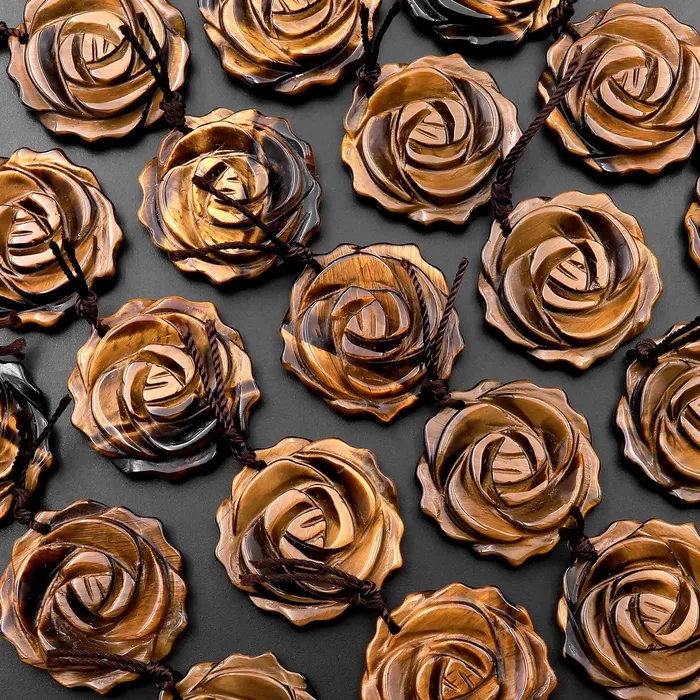 AAA Hand Carved Natural Tigers Eye Rose Flower Pendant Gemstone Focal Bead Intrinsic Trading Necklaces