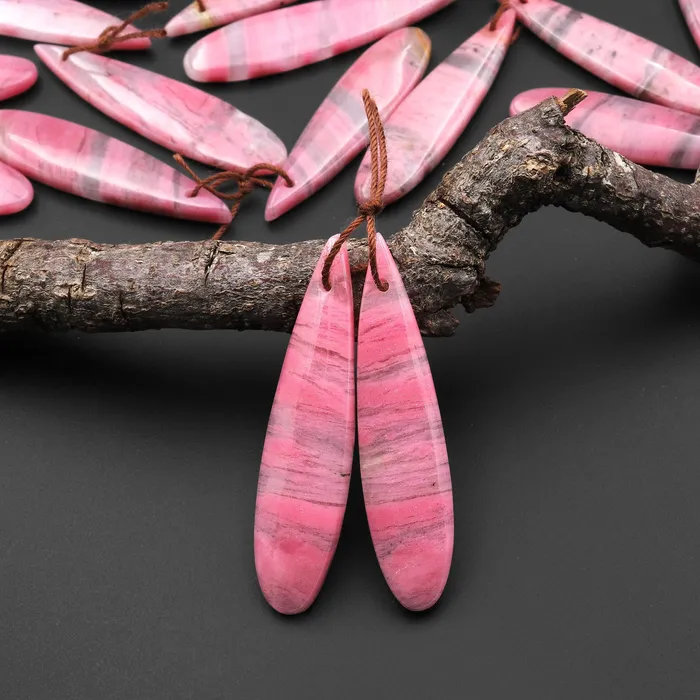 AAA Natural Pink Rhodonite In Quartz Earring Pair Teardrop Drilled Matched Gemstone Beads A1 Intrinsic Trading Earrings AAA Natural Pink Rhodonite In Quartz Earring Pair Teardrop Drilled Matched Gemstone Beads A1 Intrinsic Trading Earrings