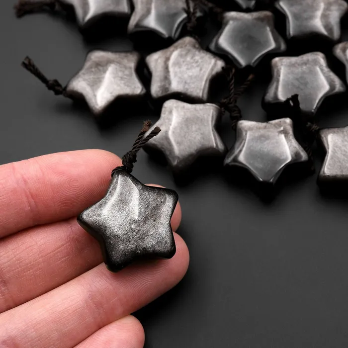 AAA Natural Silver Obsidian Pendant Gemstone Star Intrinsic Trading Necklaces AAA Natural Silver Obsidian Pendant Gemstone Star Intrinsic Trading Necklaces