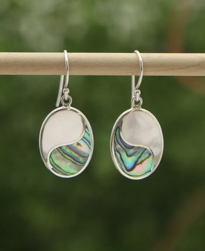 Abalone Shell Yin Yang Earrings with Mother of Pearl Buddha Groove Jewelry Earrings Abalone Shell Yin Yang Earrings with Mother of Pearl Buddha Groove Jewelry Earrings