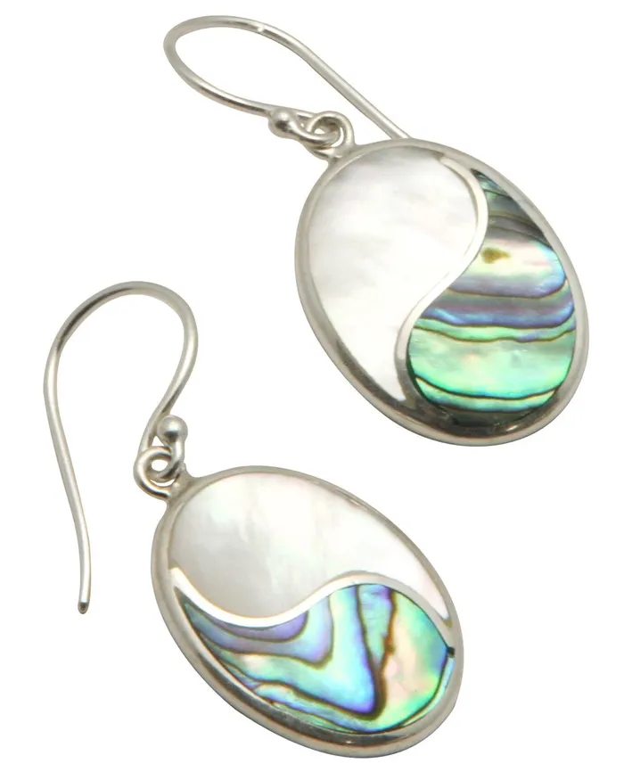 Abalone Shell Yin Yang Earrings with Mother of Pearl Buddha Groove Jewelry Earrings