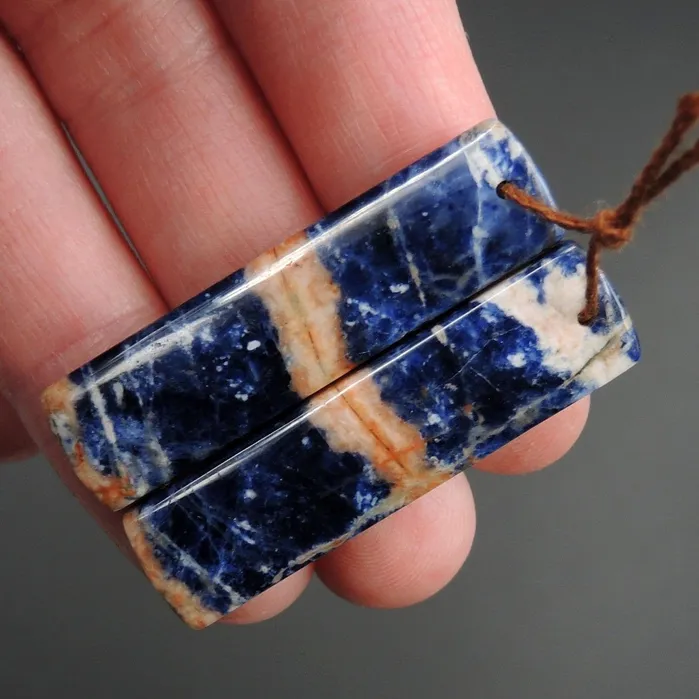 African Orange Sodalite Rectangle Cabochon Cab Pair Drilled Matched Earrings Bead Pair Natural Stone E2592 Intrinsic Trading Earrings