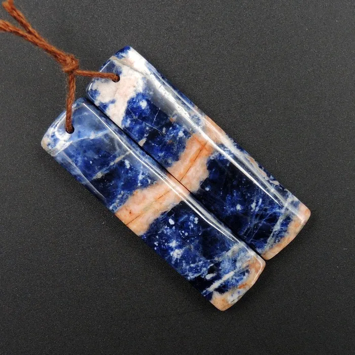 African Orange Sodalite Rectangle Cabochon Cab Pair Drilled Matched Earrings Bead Pair Natural Stone E2592 Intrinsic Trading Earrings