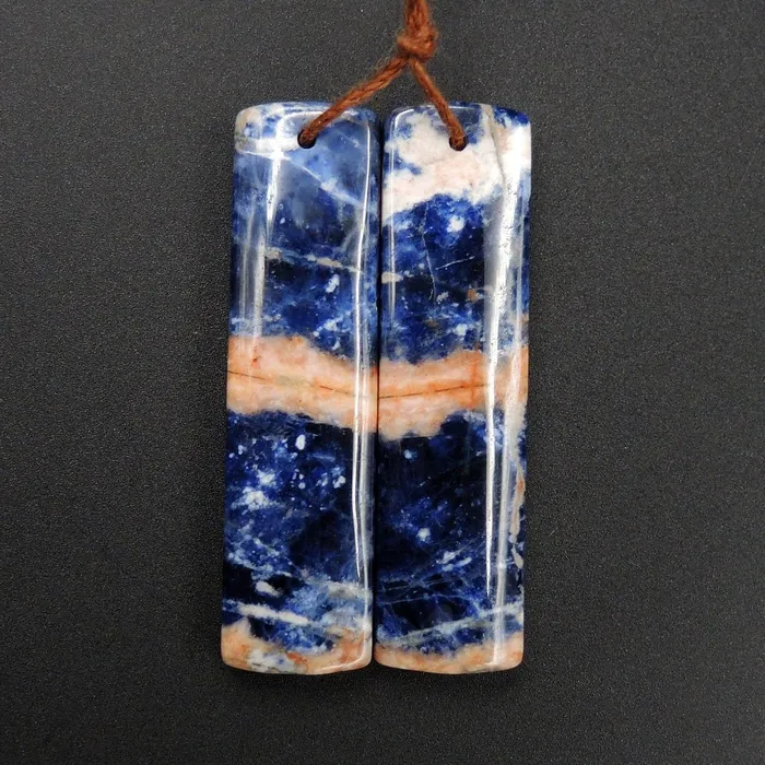 African Orange Sodalite Rectangle Cabochon Cab Pair Drilled Matched Earrings Bead Pair Natural Stone E2592 Intrinsic Trading Earrings
