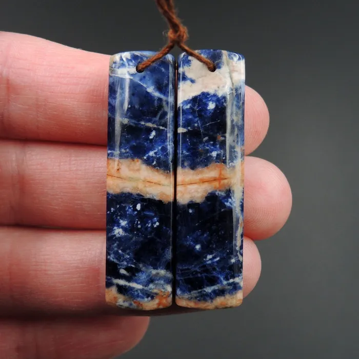 African Orange Sodalite Rectangle Cabochon Cab Pair Drilled Matched Earrings Bead Pair Natural Stone E2592 Intrinsic Trading Earrings