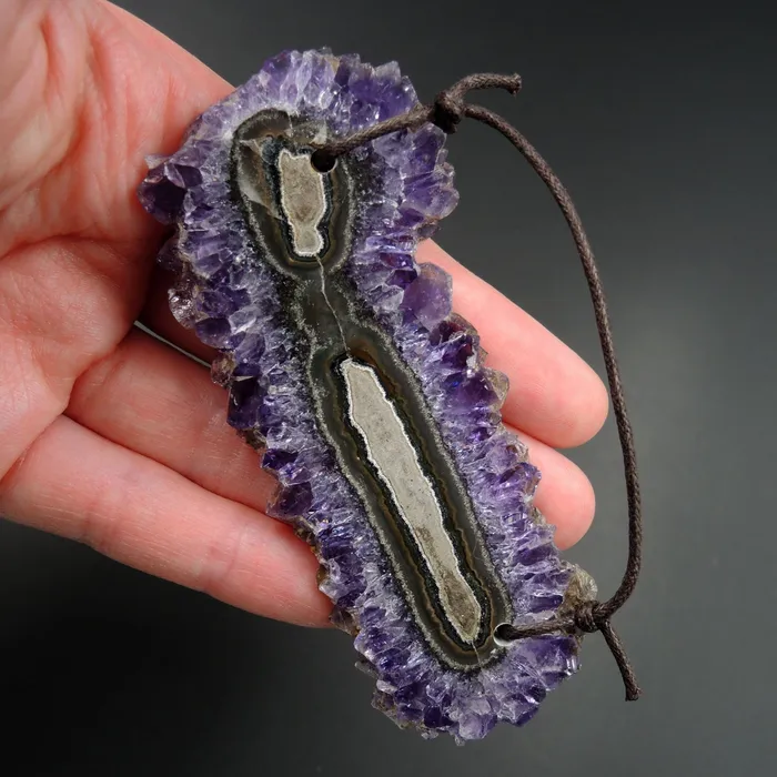 Amethyst Stalactite Flower Pendant Drilled Stalactite Slice Freeform Irregular Natural Stone Pendant P1629 Intrinsic Trading Necklaces