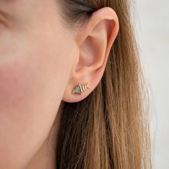 ARTEMER Earrings Gold Fish Bone Earrings with Triangle and Baguette Cut Diamond
