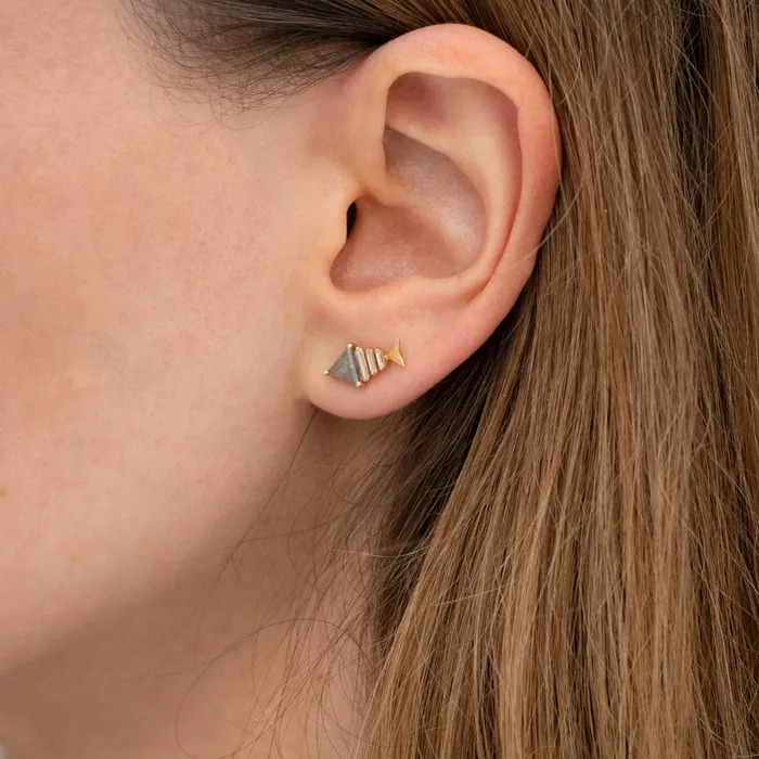 ARTEMER Earrings Gold Fish Bone Earrings with Triangle and Baguette Cut Diamond